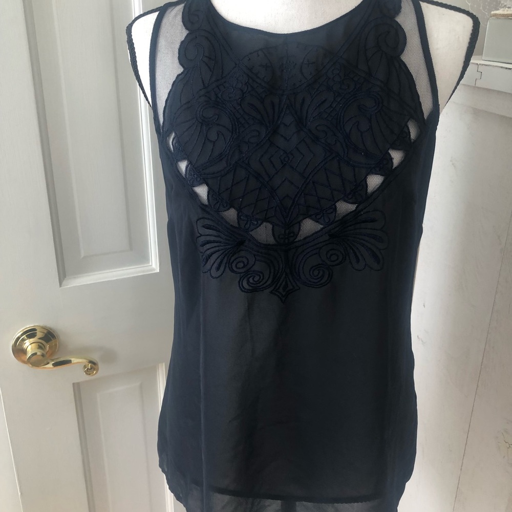 Sheer navy sleeveless blouse